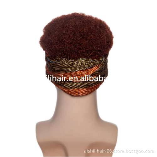 Wholesale heat resistant synthetic wigs short light brown deep kinky curly headband wig  for man